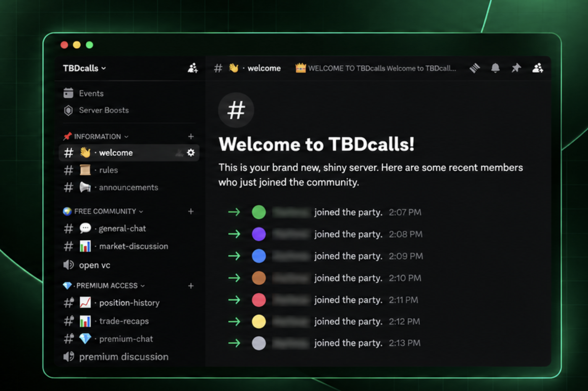 Screenshot of the TBDcalls Discord server channel layout